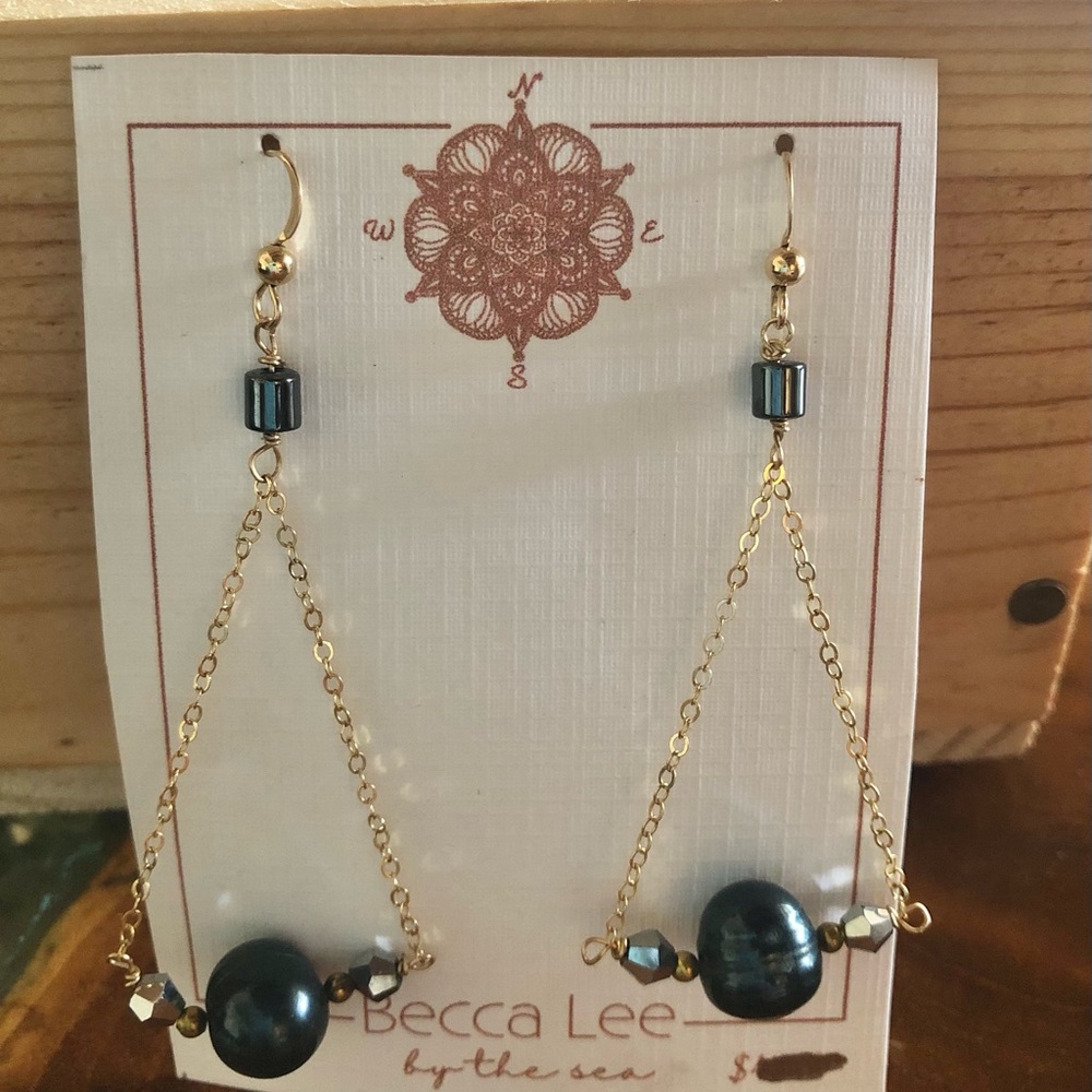 Pearl gold filled drop earrings